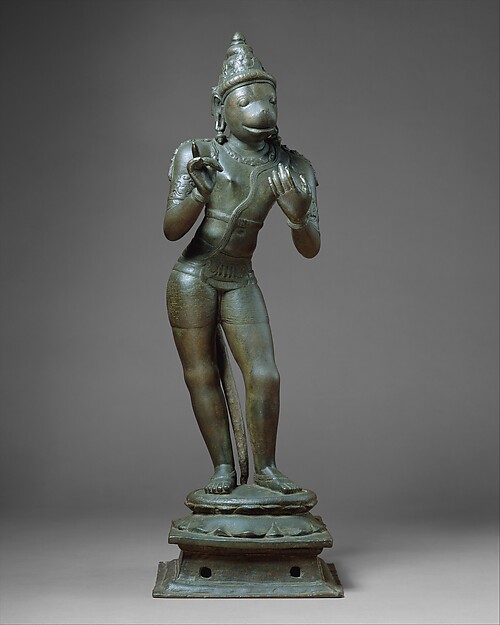 Chola-period bronze of the monkey-faced god Hanuman with hands folded in devotion